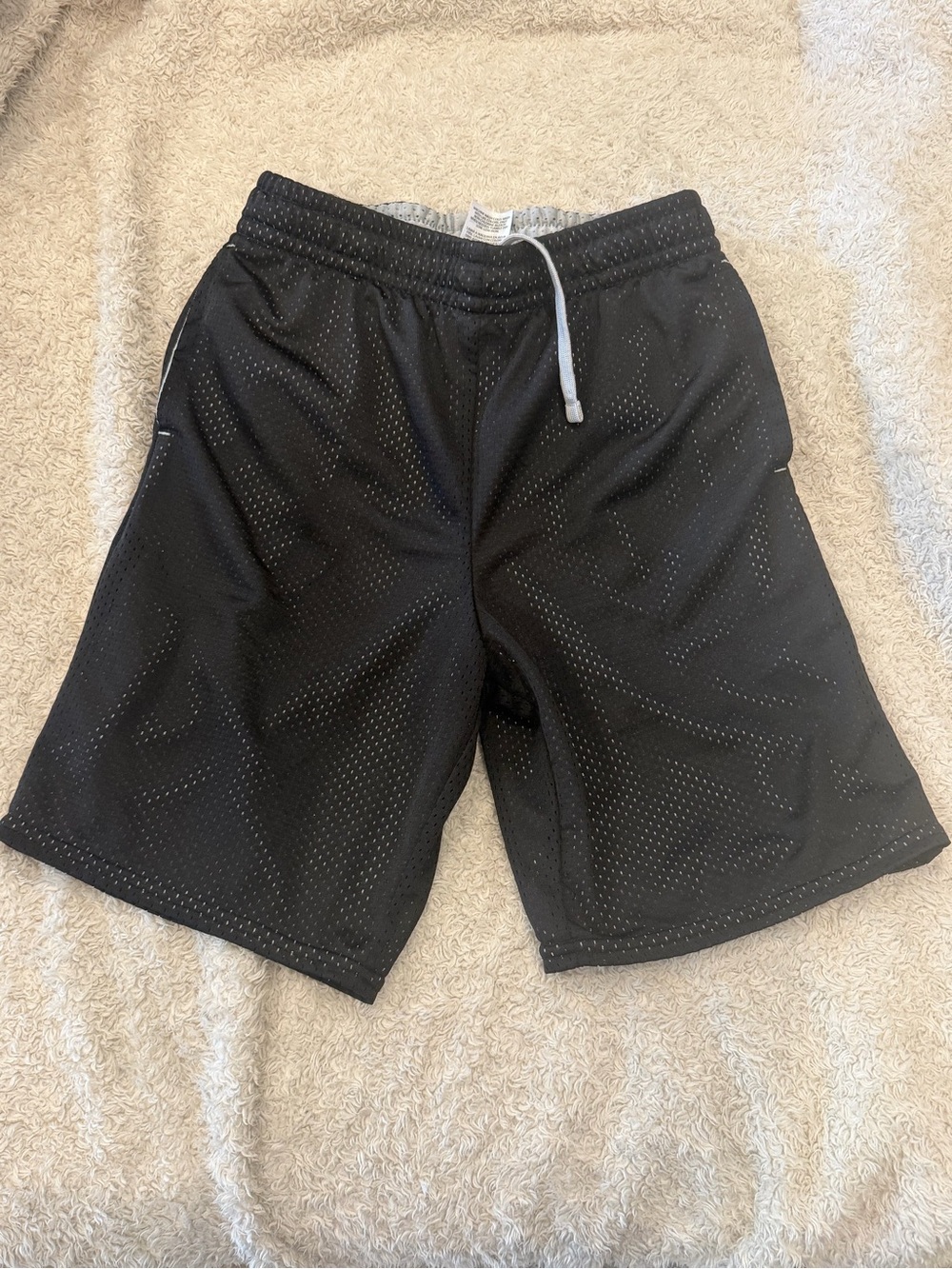 Athletic Works Black Men's Mesh Athletic Shorts with White Drawcord